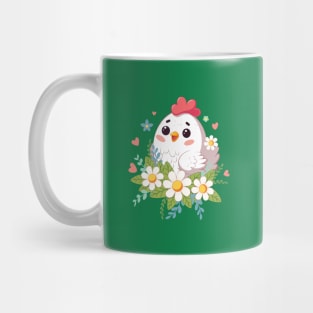 Happy kawaii chicken with flowers Mug